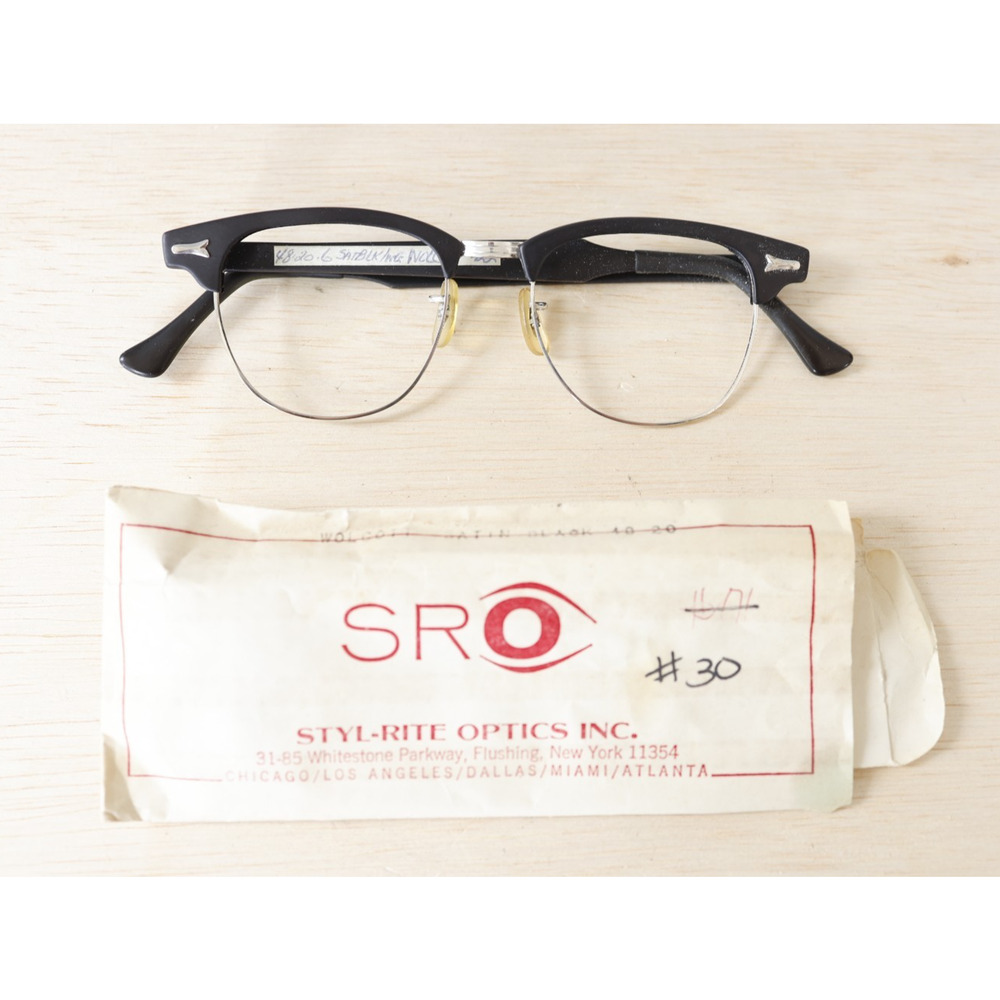 Vintage SRO Style rite optical eyeglass 1960s 10k RGP Sleeve Matte Black 48-20